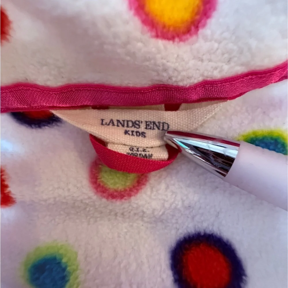 Lands End Fleece Half-Zip kids Pullover with Multicolor Polka Dots. L/14